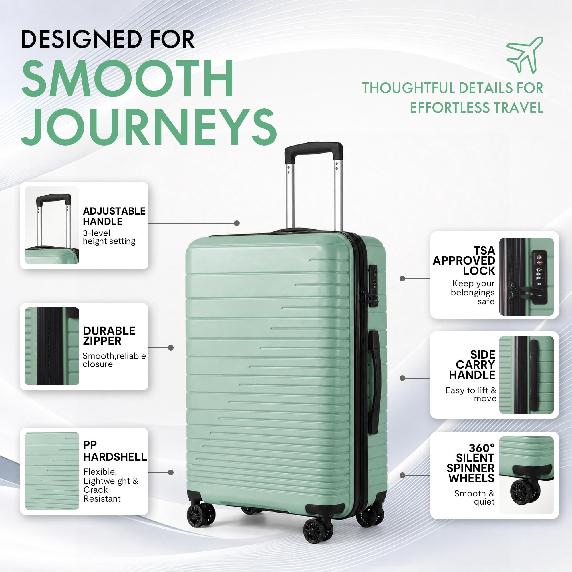 3-Piece PP Hardshell Luggage Set, Lightweight Scratch-Resistant Suitcases with Silent Spinner Wheels & TSA Lock, Green
