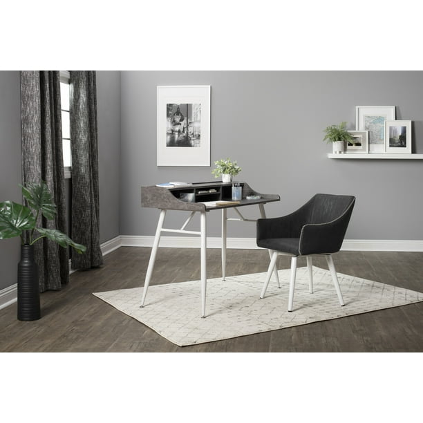 Calico Designs Sydney Swivel Faux Leather Accent Chair in Dark Gray and White