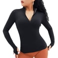 thumbnail image 1 of Sudadera de mujer de manga larga, camiseta deportiva, top de fitness ligero con cremallera de 1/4, camiseta para correr con orificios para los pulgares, top de gimnasio, top de cuello alto,, 1 of 5