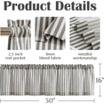 thumbnail image 4 of Valance Curtain Linen Textured Striped Window Curtain for Living Room Light Filtering Ticking Stripe Farmhouse Valance for Kitchen Rod Pocket 1 Panel 16 Inch Charcoal Grey on Linen 1 Panel, 4 of 8
