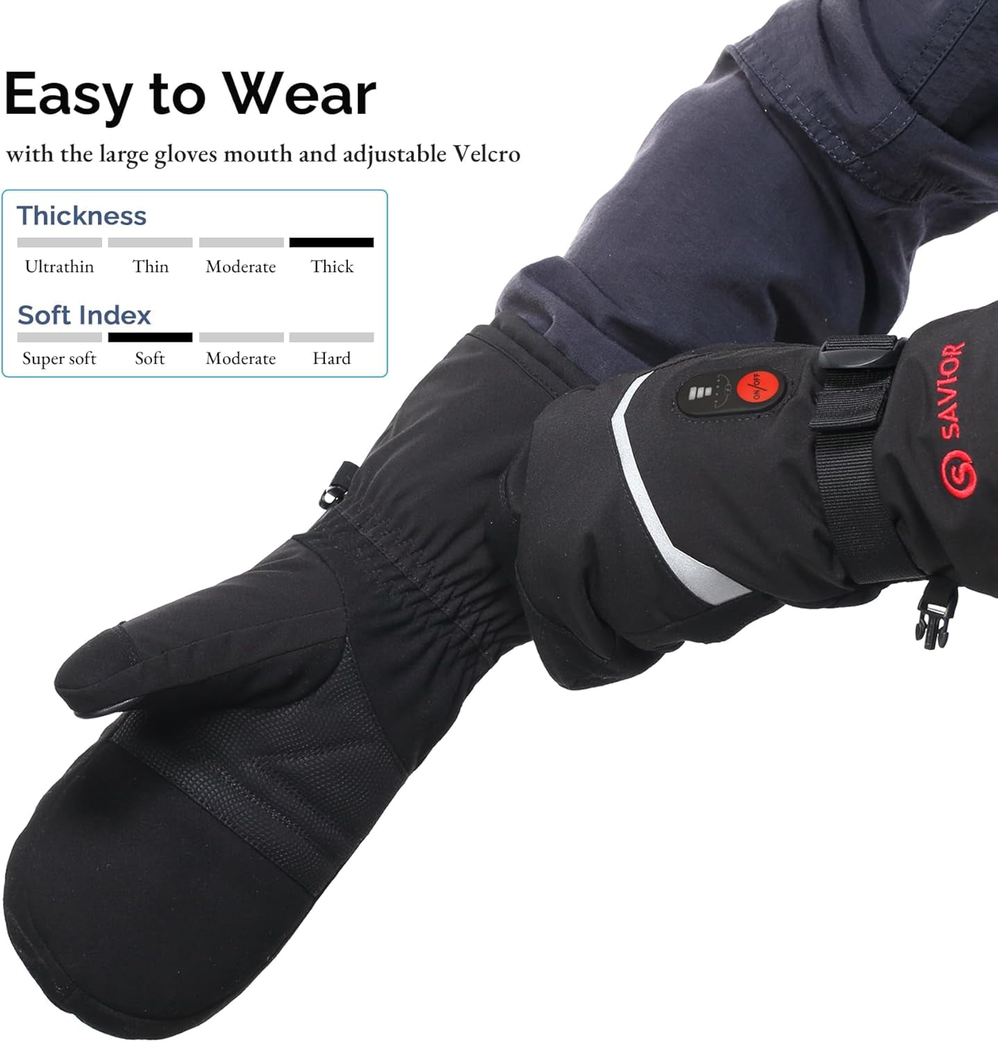 Savior Heat Heated Mittens Gloves for Men Women, 7.4V Rechargeable Electric Battery Heating Gloves, Winter Gloves for Ski Snowboarding Hunting Fishing