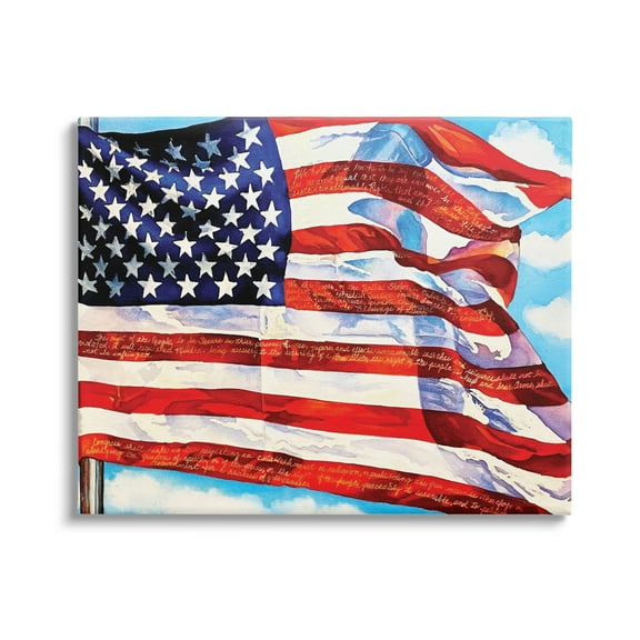 Stupell Industries Windblown American Flag Inspirational Painting Gallery Wrapped Canvas Print Wall Art, 20 x 16