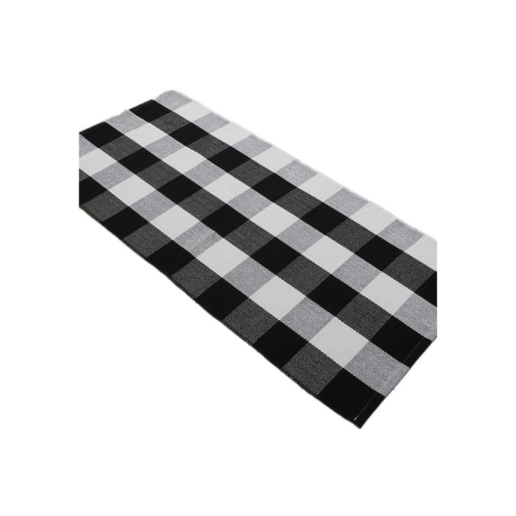 Cloth Door Mat Portable Washable Replacement Braided Plaid Rectangular Modern Simple Style