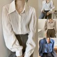 thumbnail image 4 of Versatile Casual Loose Pleated Lapel Long-Sleeved Shirt - Almond L, 4 of 4