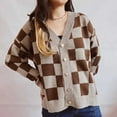 thumbnail image 5 of Cardigans for Women Checkered Knitted Sweater Casual Solid Long SLeeve Jacket Coats, 5 of 6