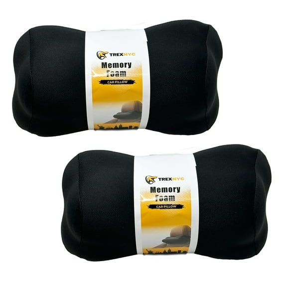 TrexNYC Car Pillow - Car headrest pillow - Car neck pillow with memory foam - Head Support on Long Drives, 2 Packs