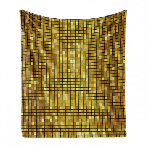 Geometric Soft Flannel Fleece Throw Blanket, Ombre Design with Mosaic Like Image with Square Details Artwork Print, Cozy Plush for Indoor and Outdoor Use, 50" x 60", Marigold and Yellow, by Ambesonne