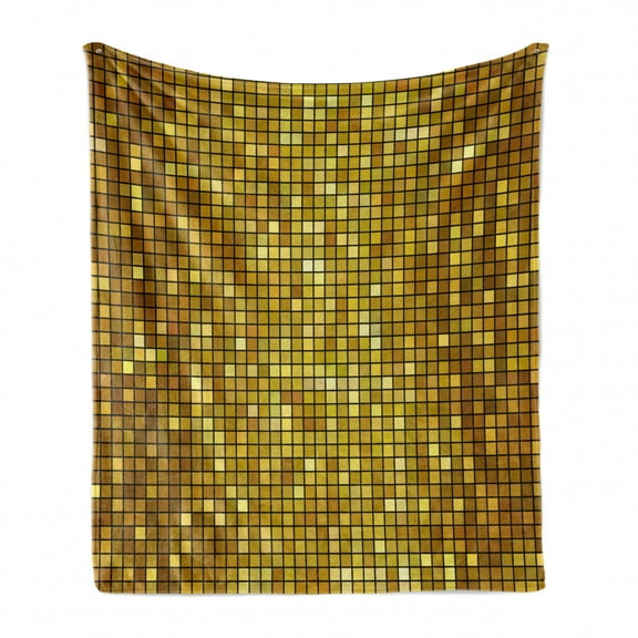 Geometric Soft Flannel Fleece Throw Blanket, Ombre Design with Mosaic Like Image with Square Details Artwork Print, Cozy Plush for Indoor and Outdoor Use, 70" x 90", Marigold and Yellow, by Ambesonne