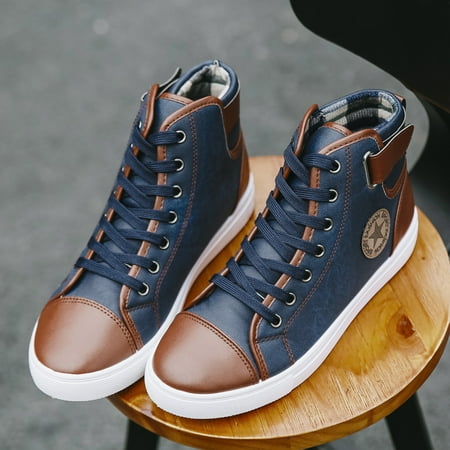 

Men‘s Color Block Comfortable High Top Skate Shoes Casual Lace Up Sneakers Elevator Shoes Men‘s Shoes