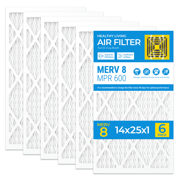 SUIXINEYI 14x25x1 MERV8 MPR600 HVAC Furnace Air Filter Pleated for Capture Dust Redution,6 Filters