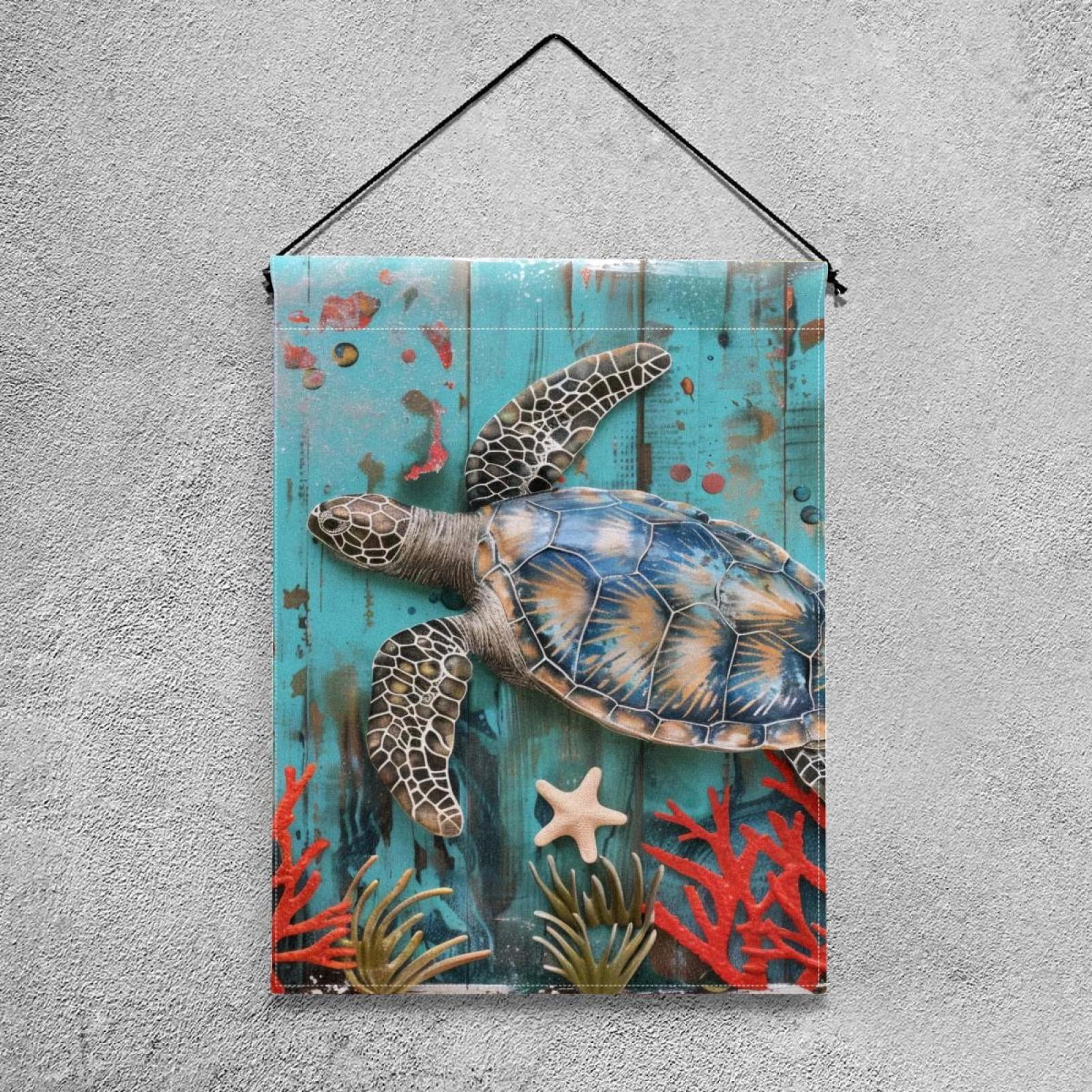 Coastal Sea Turtle Nautical Ocean Starfish Seashell Coral Double Sided Garden Flag Decorative Weather Resistant Yard Flag, Large DIY Vertical Flag for Farmhouse Patio Lawn, 28x40 Inch