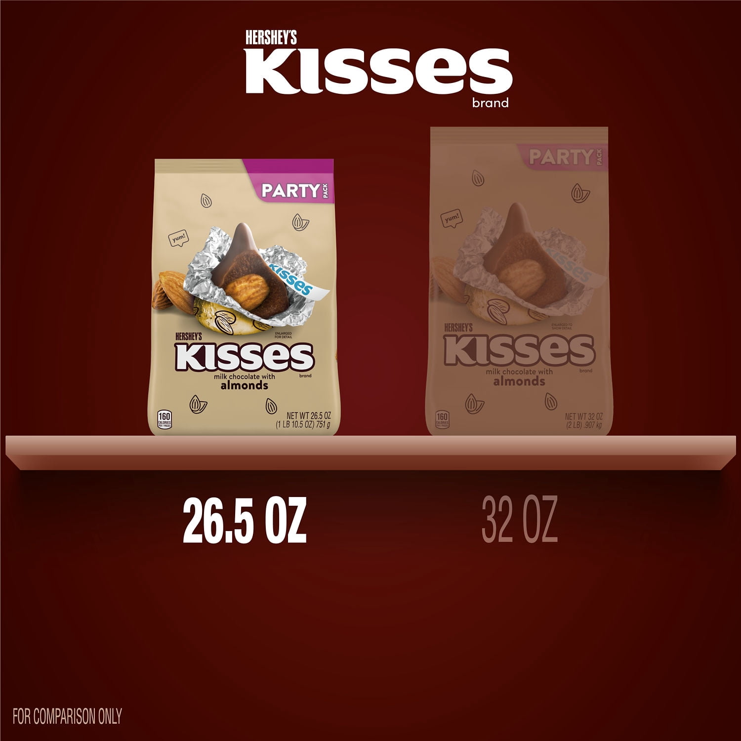 HERSHEY'S KISSES Milk Chocolate with Almonds Candy Party Pack, 26.5 oz