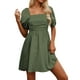 thumbnail image 1 of Vestido plisado con cuello cuadrado y mangas abullonadas para mujer - Vestido mini informal de verano en color liso - S-XXL, 1 of 5