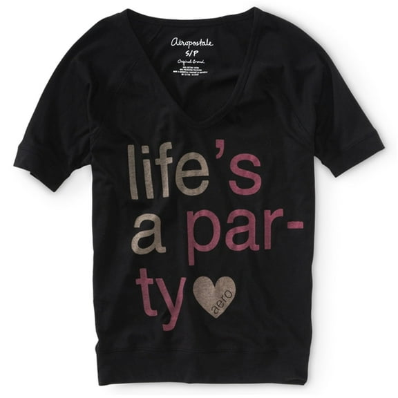 Aeropostale Womens Life's A Party Graphic T-Shirt, Black, Juniors, Medium