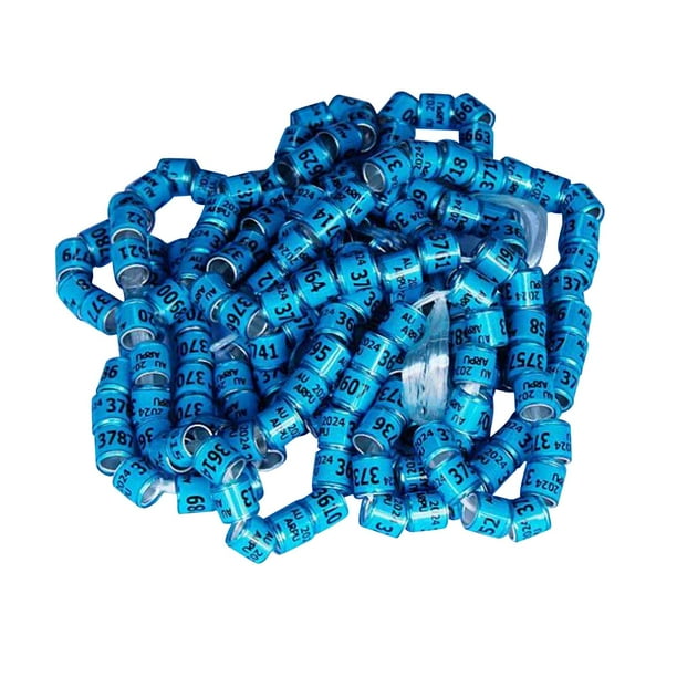 100 unidades de anillos para palomas de aluminio, anillos para patas de paloma, accesorios para patas de aves, tamaño pequeño (modelo 2024). Azul