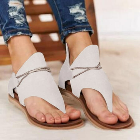 

uikmnh Women Shoes Summer Ladies Flat Solid Sandals Casual Lace Decoration Zip Up Shoes White 9