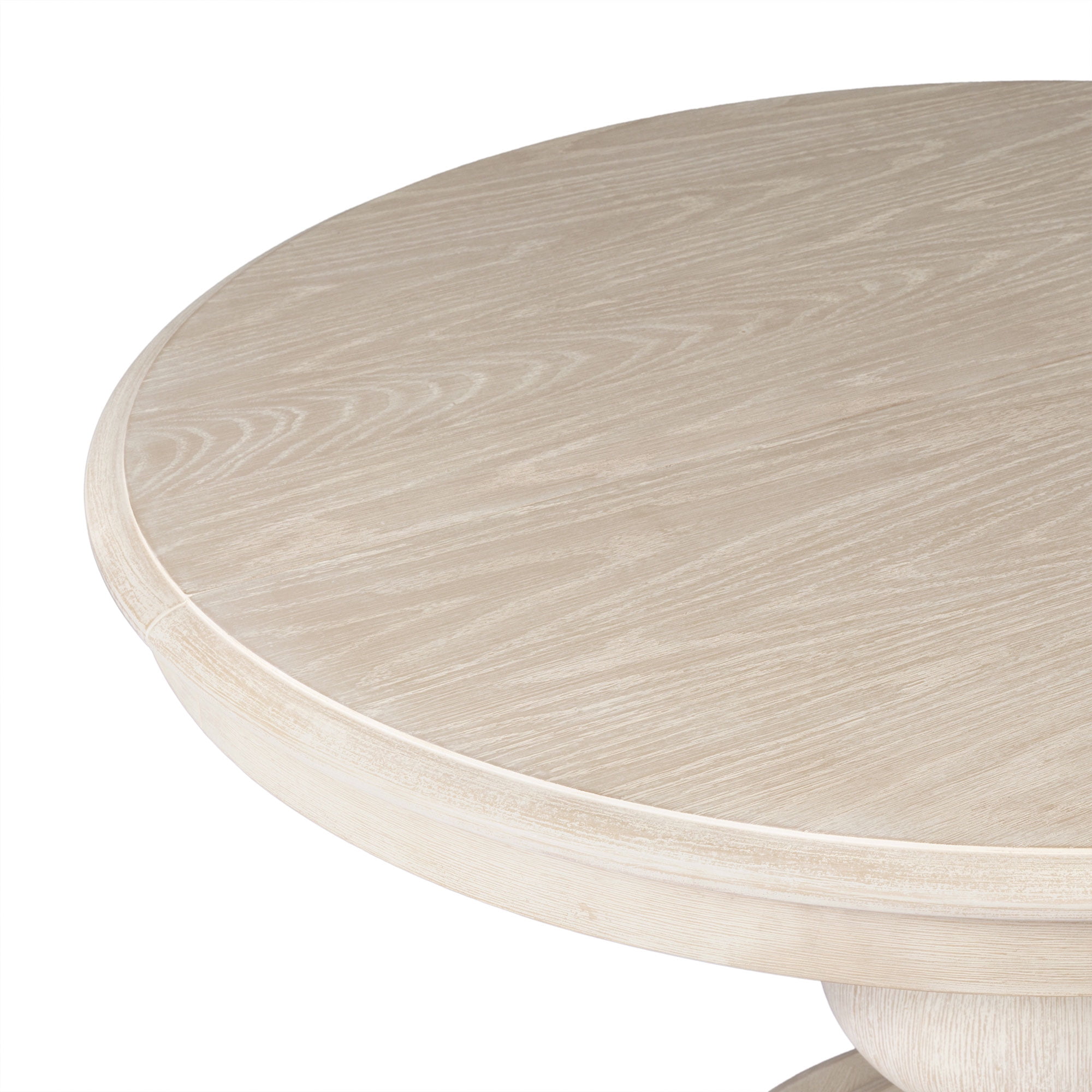Maven Lane Zola Traditional Large Round Circle Wooden Pedestal Dining Table for Modern Kitchen, Bistro, or Card Table in Antiqued White Finish