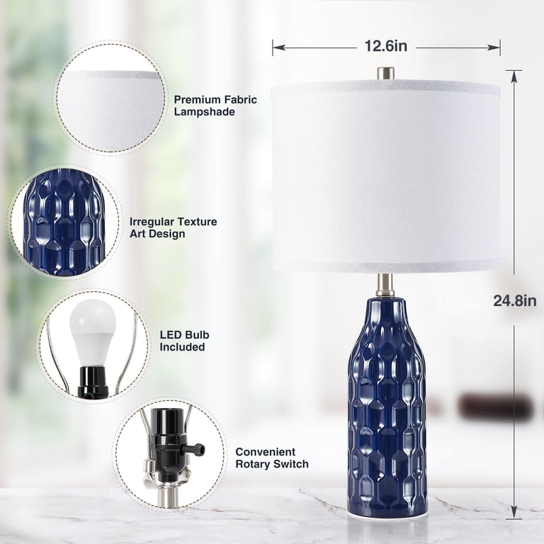NATYSWAN 24.8" Ceramic Table Lamp Set of 2, Navy Blue photo 4