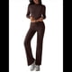 thumbnail image 2 of Conjuntos de 2 Piezas para Mujer, Larga, Cuello Redondo, Pantalones Acampanados de Cintura Alta, Conjuntos de Chándal, Ropa de Calle. Marrón L, 2 of 10