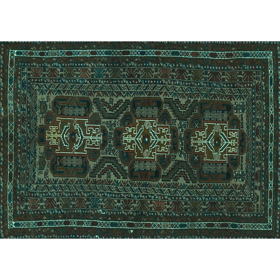 Ahgly Company Machine Washable Indoor Rectangle Persian Turquoise Blue Traditional Area Rugs, 5' x 7'