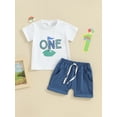 thumbnail image 3 of Elippeo Baby Shorts Set 6 12 18 Months Short Sleeve Crew Neck Letters Print T-shirt with Shorts One Year Old Birthday Outfit, 3 of 10