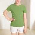 thumbnail image 4 of YDFCWXW Girls Short Sleeve Ribbed Crewneck Top, Round Neck Knit Basic Solid Plain Summer Layer, Comfortable Versatile Breathable Tee (Light Green, 11-12 Years), 4 of 6