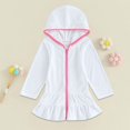 thumbnail image 3 of LNMQLPDBS Girls Swim Cover Up Toddler Girl Long Sleeve Swimsuit Beach Dress Baby Beach Towel Ruffle Toddler Swim Cover Up Terry Bathrobe Hooded Zip-Up Beach Bathing Suit Wraps * 2pcs, 3 of 5
