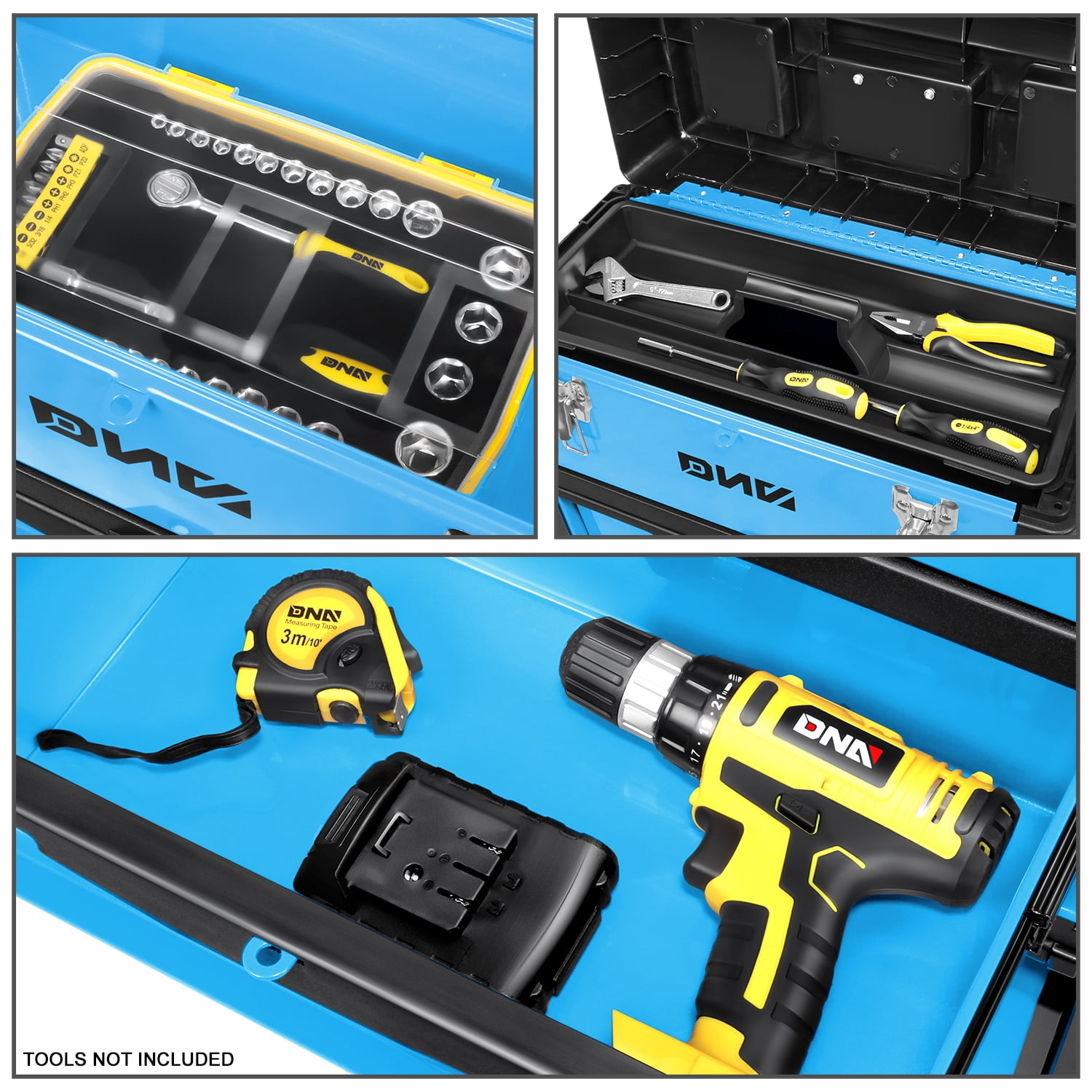 DNA Motoring 3-Tier Rolling Plastic Tool Box Storage, Heavy Duty