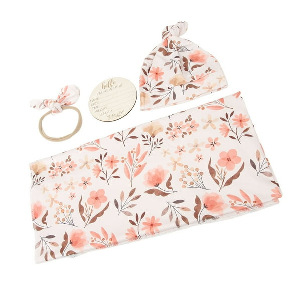 Manta para bebé con diadema y gorro a juego, estampado de flores vibrantes, sueño mejorado, suave y transpirable, regalo perfecto para recién nacido