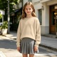 thumbnail image 6 of Girls Boys Sweater Long Sleeve Crew Neck Pullover Sweater Knit Pullover Sweatshirt Kids Long Sleeve Crew Neck Solid Casual Tops Fall Outfits(Khaki,5-6 Years), 6 of 6