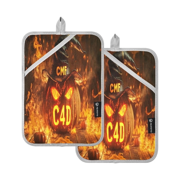 BZSMCE Pot Holder Oven Mitts Cooking baking Anger Halloween Pumpkin Creative Pattern Size:7x9.8in