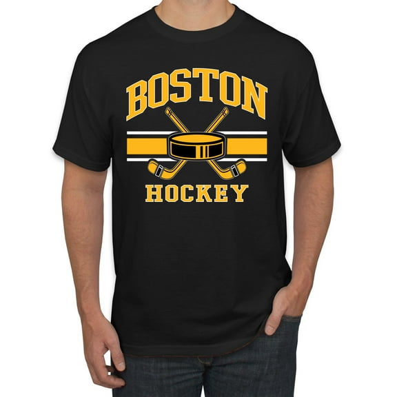 Wild Bobby City of Boston Hockey Fantasy Fan Sports Men's T-Shirt, Black, Small