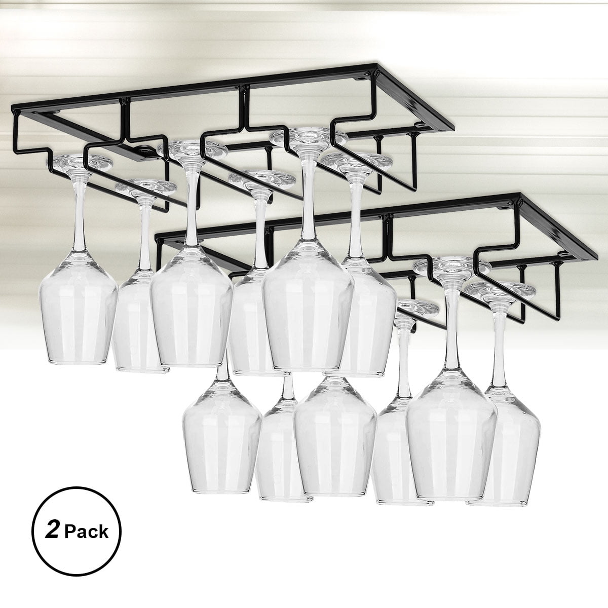 Uptyia 2 Pack Wine Glass Rack Under Holder Metal Wine Glass Organizer for Bar