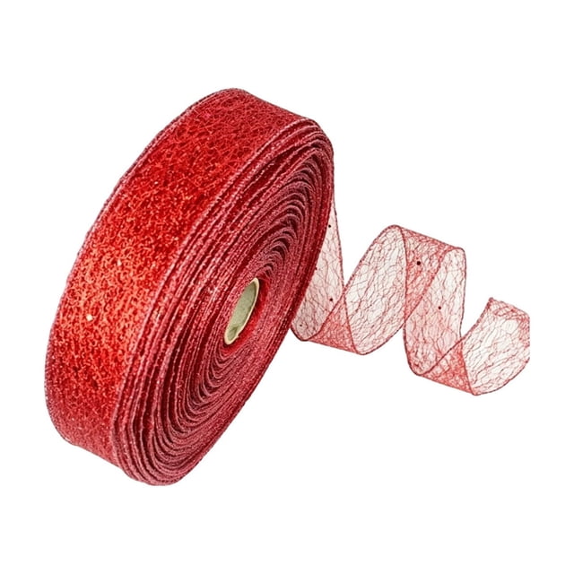 HWRETIE Glitter Mesh Wired Ribbon Roll 2M,Sheer Crinkle Net Decorative Ribbon for Christmas Tree,Wreath,Gift Wrapping,Home Holiday Decor