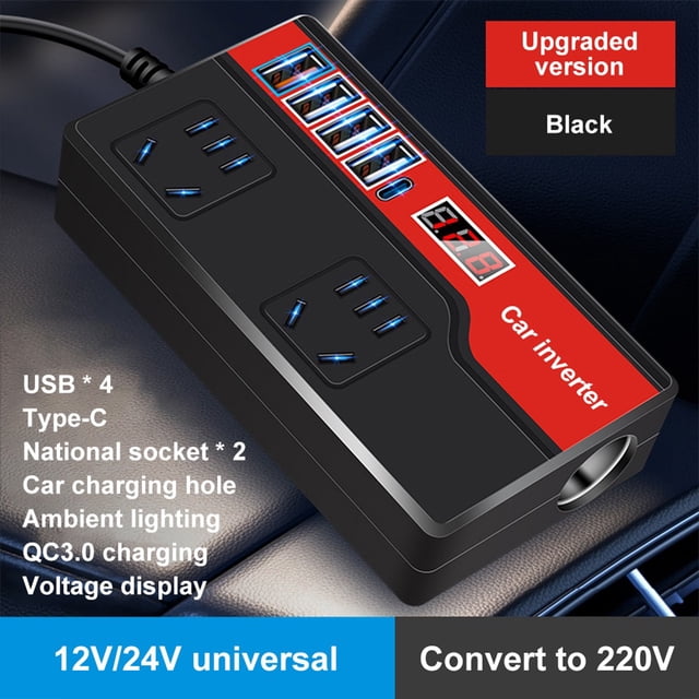Convertisseur de Puissance Auto 12V/24V à Ac 220V 2000W 4Usb 3.0 Noir Charge Rapide