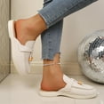 thumbnail image 4 of Xfvqtps Womens Fashion Mules Backless Slip on Loafers with Bead Detail Comfortable Casual Flats Soft Faux Leather Shoes for Women Sliders Outdoor Leisure Wear White, 4 of 9