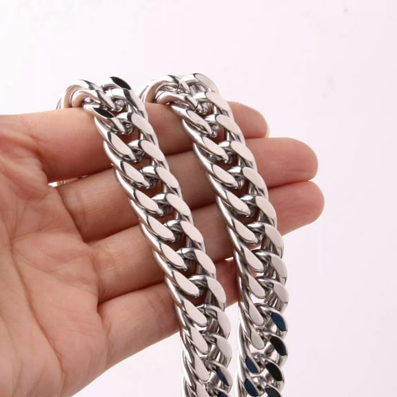 QQTDFG 24" 14mm Hot Silver Curb Cuban Link Men Chain 316L Stainless Steel Necklace-default