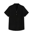 thumbnail image 4 of Men's Casual Short Sleeve Button Down Shirt Summer Breathable Comfortable Pure Color No Collar Top for Spring and Daily Wear, 4 of 4