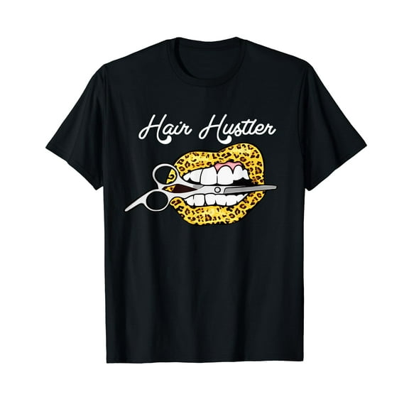 Hairdresser Hair Hustler Leopard Lips Funny Hair Stylist T-Shirt