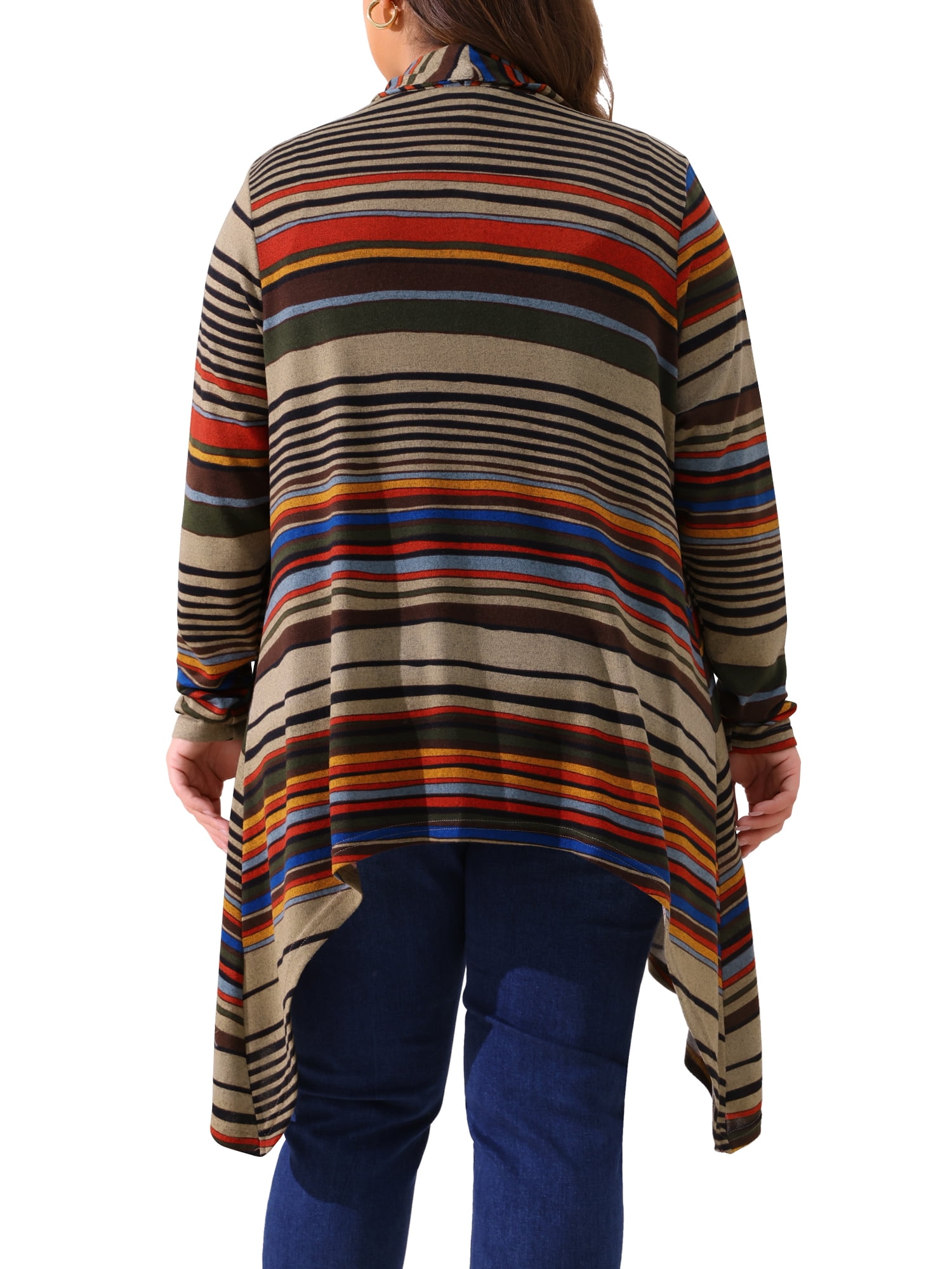 DARING DIVA Plus Size Long Sleeve Open Front Knit Stripe Cardigan 3X Beige