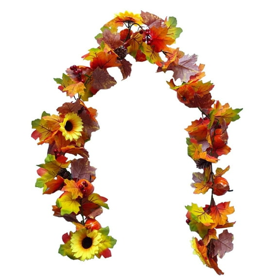 Fake Flower Bouquet Cabinet Decoration 2 Pack Fall Garland Maple 6.5Ft/Piece Hanging Vine Garland Artificial Autumn Garland Thanksgiving Decor For Home Wedding Fireplace Party Christmas, Halloween Hou