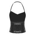 thumbnail image 4 of Yartina Women's Glittery Sequin Crop Top Sleeveless Halter Tank Top Rave Party Vest Camisole Black One Size, 4 of 5