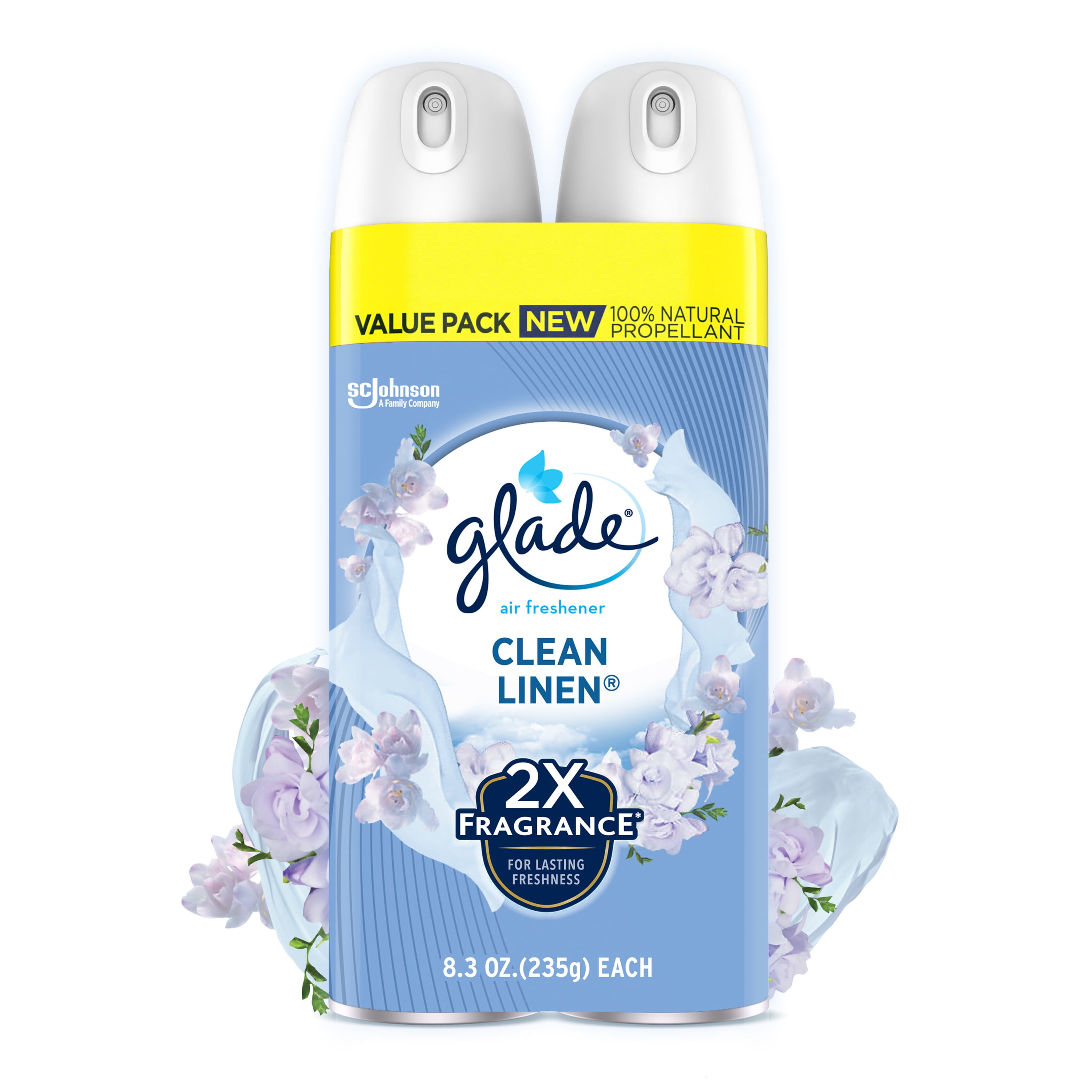 Glade Aerosol Spray, Air Freshener for Home, Clean Linen Scent, Fragrance Infused with Essential Oils, Invigorating and Refreshing, with 100% Natural Propellent, 8.3 Oz, 2 Pack
