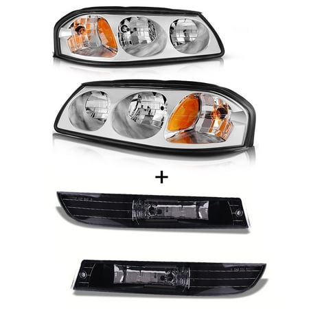 Fog Lamp Lens - For 2000-2005 Chevy Impala Chrome Housing Headlights + Clear Lens Front Bumper Driving Fog Lights
