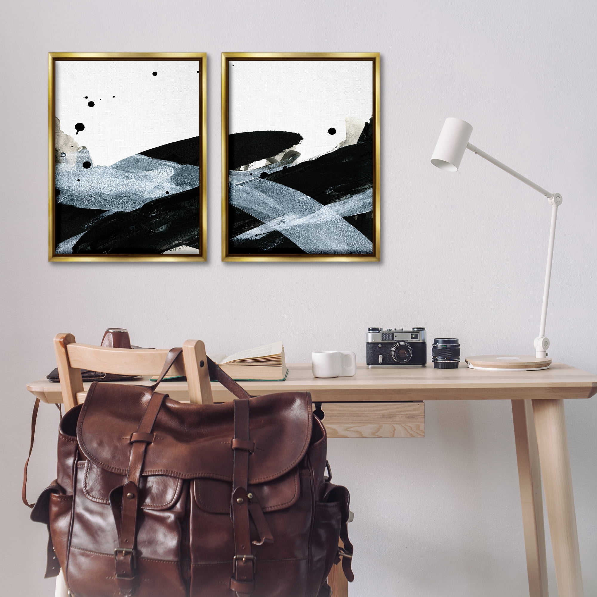 Stupell Industries Gradient Movement Abstraction Abstract Painting Gold Floater Framed Canvas Art Print Wall Art, 21 x 31, Set of 2