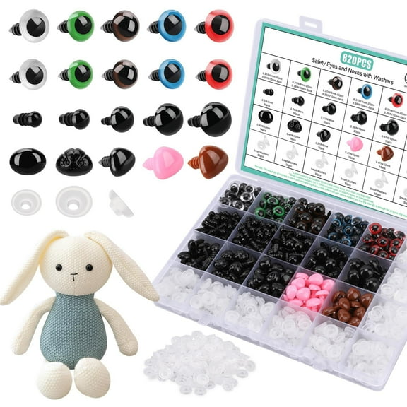 Safety Eyes and Noses for Amigurumi, Crochet Animals, Dolls Plushies Toys, Stuffed Animals Teddy Bear, Assorted Size Crochet Eyes with Washers