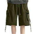 thumbnail image 7 of HOOMEUMY Men's Summer Cargo Shorts with Pockets Drawstring Elastic Waist Baggy Fit Straight Leg Bermuda Beach Short Pants Green M, 7 of 7