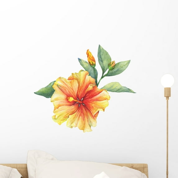Yellow-red Hibiscus Flower Wall Decal Wallmonkeys Peel and Stick Graphic (18 in H x 18 in W) WM502631