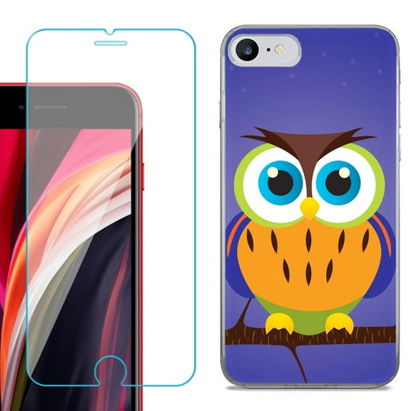Slim-Fit Fashion Gel Phone Case for iPhone SE 2022, with Tempered Glass Screen Protector, by OneToughShield ® - Night Owl