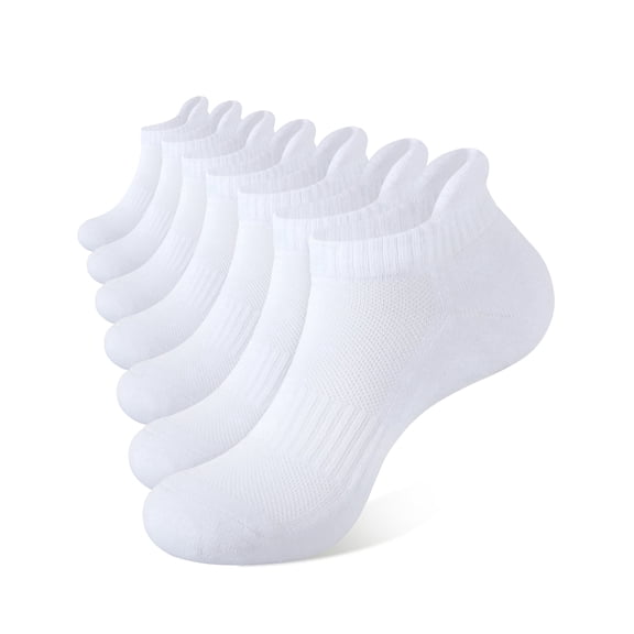 CLOSEMATE 7 Pairs Ankle Athletic Running Socks for Men Women - Comfortable Cotton Cushioned and Anti-Bliste(6White, Size L)